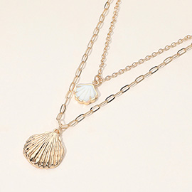 Metal Enamel Sea Shell Pendant Double Layered Necklace