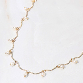 Pearl Charm Dangle Wavy Necklace