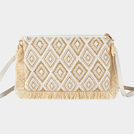 Diamond Checker Fringe Edge Detailed Crossbody Bag / Clutch Bag