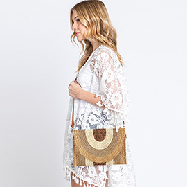 Metallic Lined Multi Color Straw Clutch / Crossbody Bag