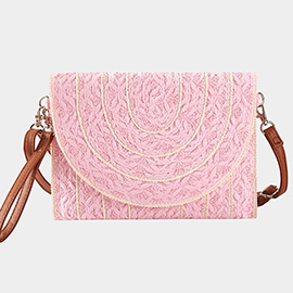 Stitch Detailed Straw Clutch Bag / Crossbody Bag