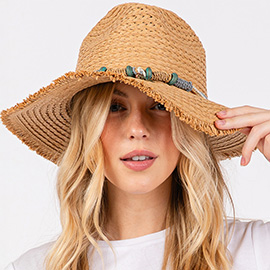 Frayed Straw Sun Hat with Braided Starfish Band