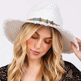 Frayed Straw Sun Hat with Braided Starfish Band