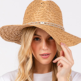 Straw Sun Hat with Straw Braided Evil Eye