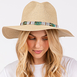 Turquoise Beads Band Straw Sun Hat