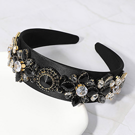 Flower Stone Cluster Embellished Satin Feel Headband