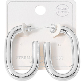 Silver Dipped Sterling Silver Post Oval Hoop Earrings