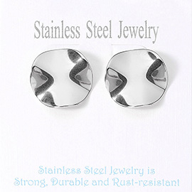 Stainless Steel Wavy Round Plate Earrings