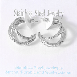 Stainless Steel Textured Split Hoop Earrings