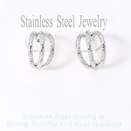 Stainless Steel Textured Split Hoop Earrings