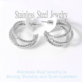 Stainless Steel Textured Split Hoop Earrings