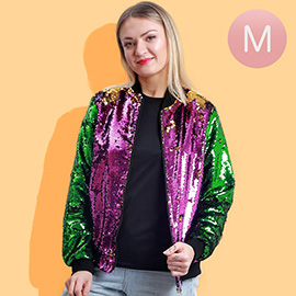 Mardi Gras Reversible Sequin Zipper Jacket