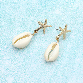 Metal Starfish Pointed Puka Shell Dangle Earrings