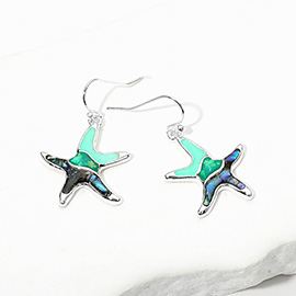 Abalone Sea Glass Starfish Dangle Earrings