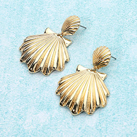 Textured Metal Sea Shell Dangle Earrings