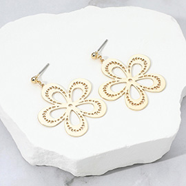 Textured Metal Cutout Flower Dangle Earrings