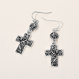 Antique Metal Cross Dangle Earrings