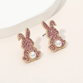 Pearl Pointed Stone Paved Bunny Stud Earrings