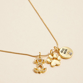 Semi Fine Collection - 18K Gold Dipped Brass Metal Paw Dog Stone Paved Dog Mom Charm Pendant Necklace