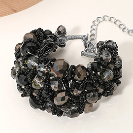 Metal Ball Faceted Beads Ball Wire Beaded Wide Bracelet