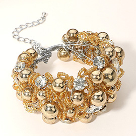 Metal Ball Faceted Beads Ball Wire Beaded Wide Bracelet