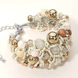 Metal Ball Faceted Beads Ball Wire Beaded Wide Bracelet