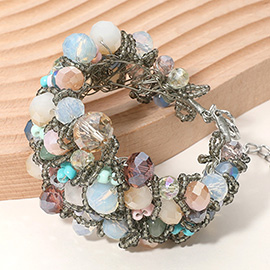 Metal Ball Faceted Beads Ball Wire Beaded Wide Bracelet