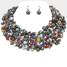 Metal Ball Faceted Beads Ball Wire Beaded Collar Necklace