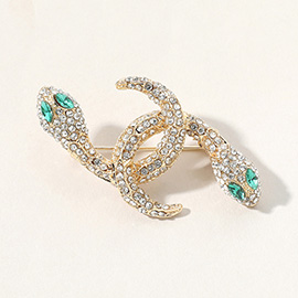 Crystal Paved Double Snake Pin Brooch