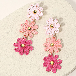 Triple Raffia Flower Link Dropdown Earrings