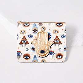 Evil Eye Hamsa Hand Pattern Printed Mini Pouch Bag