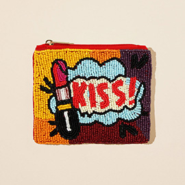 KISS Message Lipstick Seed Beaded Mini Pouch Bag