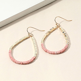 Square Beaded Open Teardrop Dangle Earrings