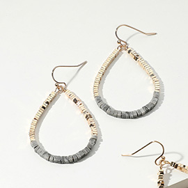 Square Beaded Open Teardrop Dangle Earrings