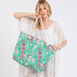 Hand Drawn Flower Pattern Printed Beach Tote Bag