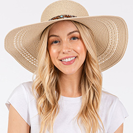 Wide Brim Straw Sun Hat with Evil Eye and Multi Design Band