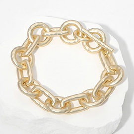 14K Gold Plated Matte Chunky Chain Toggle Bracelet