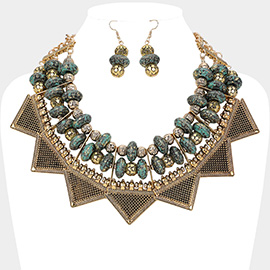 Antique Metal Western Geometric Collar Statement Necklace