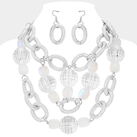 Chunky Acrylic Ball Textured Metal Ring Abstract Chandelier Statement Necklace