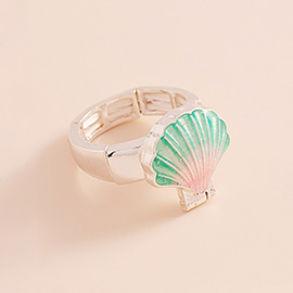 Enamel Sea Shell Locket Stretch Ring