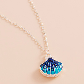 Enamel Sea Shell Locket Pendant Necklace