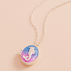 Enamel Mermaid Locket Pendant Necklace