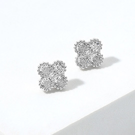 14K Gold Plated CZ Stone Quatrefoil Stud Earrings