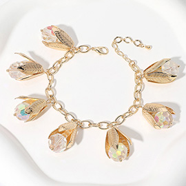 Faceted Ball Flower Bud Charm Station Bracelet