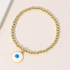 Stainless Steel Ball Evil Eye Charm Beaded Stretch Bracelet