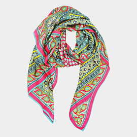 Abstract Pattern Printed Oblong Silky Satin Scarf Shawl