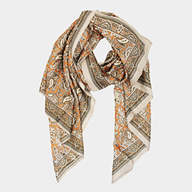 Abstract Paisley Pattern Printed Oblong Silky Satin Scarf Shawl