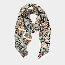 Abstract Paisley Pattern Printed Oblong Silky Satin Scarf Shawl