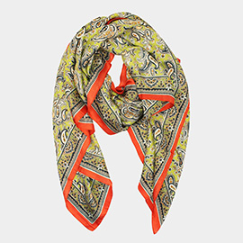 Abstract Paisley Pattern Printed Oblong Silky Satin Scarf Shawl