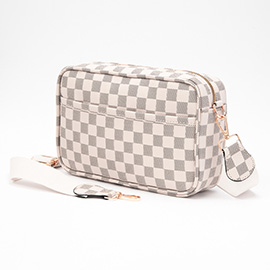 Faux Leather Checkered Pattern Rectangle Crossbody Bag